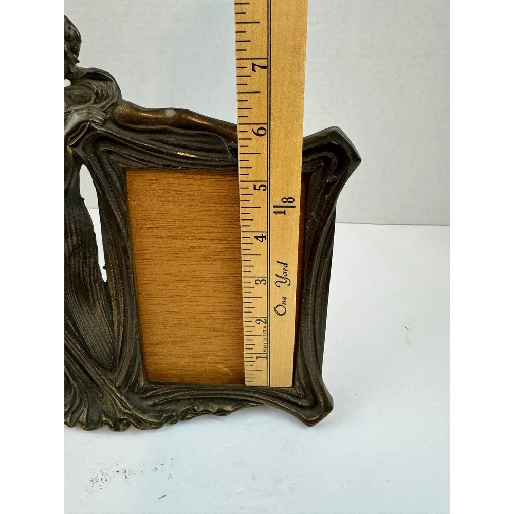 Vintage Art Nouveau Bronze Metal Woman Picture Frame Ornate Belle Epoque Style